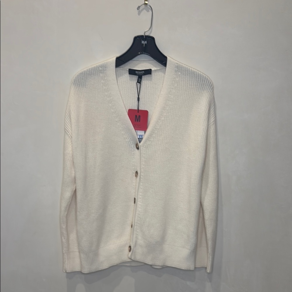 NWT. Hudson LA White Cotton Button-Up V-Neck Cardigan Sz M